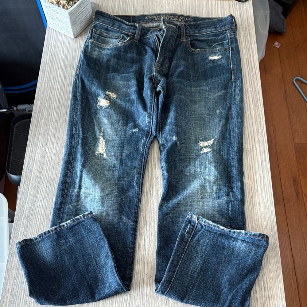 American Eagle Slim Straight Jeans Men’s 28x32 Distressed Blue Denim